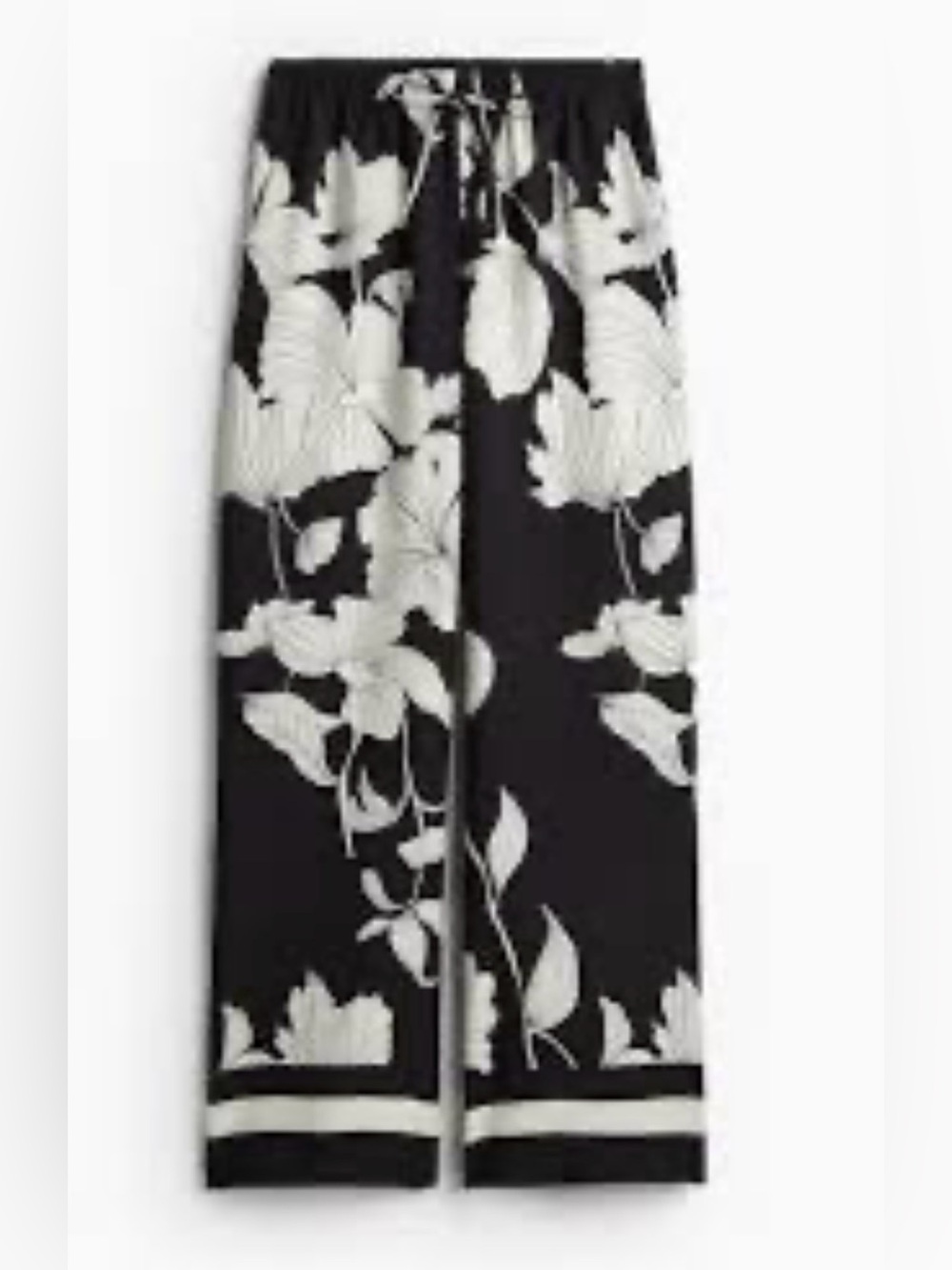 H&M Black and White Wide Leg Pants with Floral Print